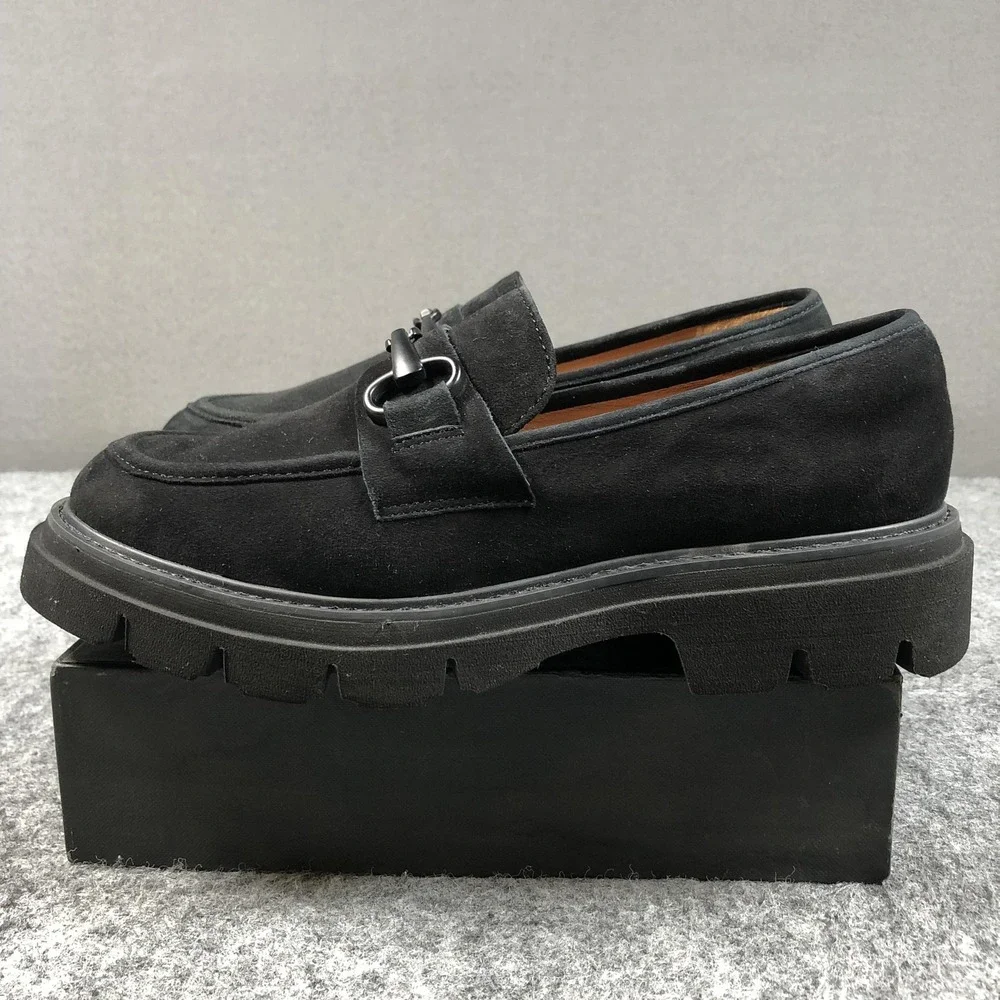Sofft Loafers Womens 10 Black Leather Slip On Lug Sole Buckle Comfort Shoes